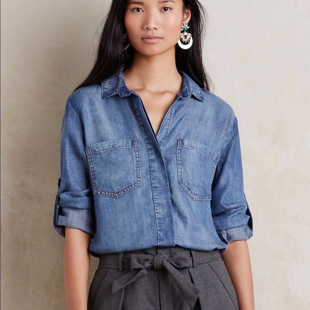 • Cloth & Stone • Chambray Frayed Shirt Small